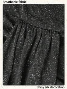 Women'S Metallic Pleated V-Neck Long Sleeve Elegant Party Dress, Suitable For Evening Party, Wedding, Prom, Graduation,Gown,Formal,Wedding Guest - Black - View 9