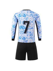 Kids & Teens' New Casual Sports Training Quick-Dry Long Sleeve Sportswear Set, Suitable For Leisure, Sports, Football, Group Activities, Printed With Number 7