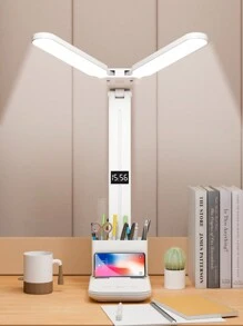LED Desk Clock, Pen Holder, Folding Reading Lamp, Eye-Care, Rechargeable USB Lamp, Gift For Student Dormitory - White - View 13