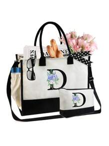 Túi Tote Chữ Hoa Và Túi Đựng Đồ Trang Điểm, Túi Xách Vải Bố Có Chữ Cái Đầu, Túi Đựng Mỹ Phẩm, Túi Quà Tặng Cá Nhân Hóa, Thích Hợp Cho Đám Cưới, Sinh Nhật, Bãi Biển, Ngày Lễ, Cặp Học Sinh, Là Món Quà Tuyệt Vời Cho Phụ Nữ, Mẹ, Giáo Viên, Bạn Bè, Phù Dâu, Học Sinh, Túi Lớn, Quay Lại Trường Học, Túi Xách Tay Đơn Giản Có Sức Chứa Lớn, Túi Tote Đựng Đồ Thường Ngày Di Động, Túi Mua Sắm Đa Năng, Thiết Kế Mới, Sức Chứa Lớn, Lý Tưởng Cho Việc Mua Sắm - Đen và trắng - Xem 23