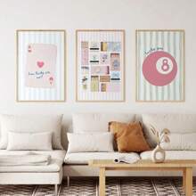 Set Of 3 Unframed Pink Matchbox Lucky 8 Ball Preppy Art Poster Y2K Girly Room Decor Funky Painting Canvas Print Minimalist Wall Picture For Modern Home Decoration, Dorm, Apartment, Girl Room, Bedroom, Living Room Decor