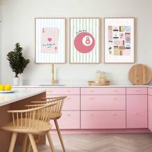 Set Of 3 Unframed Pink Matchbox Lucky 8 Ball Preppy Art Poster Y2K Girly Room Decor Funky Painting Canvas Print Minimalist Wall Picture For Modern Home Decoration, Dorm, Apartment, Girl Room, Bedroom, Living Room Decor