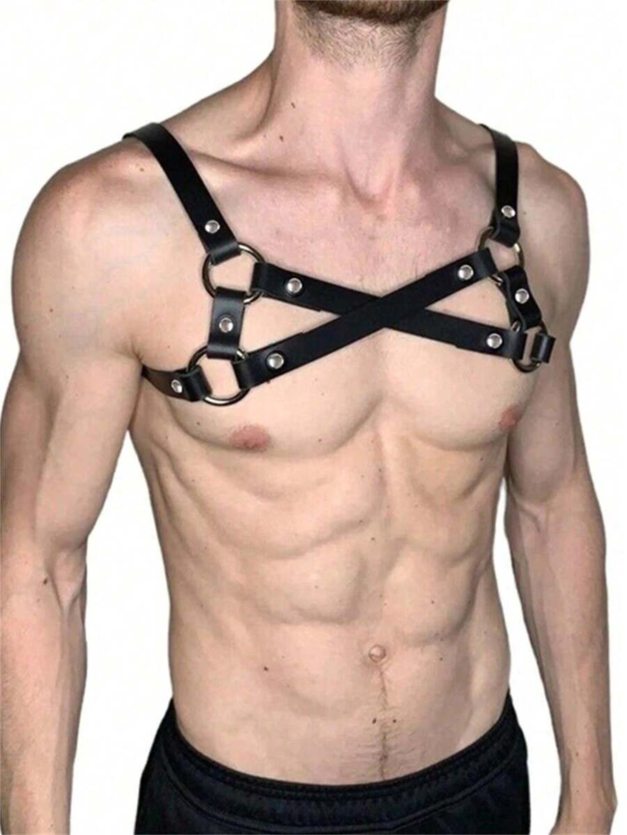 男士朋克紧身吊带腰带 PU 皮革朋克胸背带 - 黑色 - 查看 1