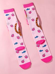 1 Đôi tất cao đến đầu gối in hình mèo dễ thương cho bé gái, trang trí nơ, màu hồng thời trang, thích hợp cho mùa thu/đông, tiệc tùng, quà tặng, giải trí, thể thao, trang phục đi học - Nhiều màu - Xem 3