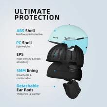 JetBlaze Casco de esquí, casco de snowboard, casco de esquí, cáscara de ABS/PC, núcleo amortiguador de impactos de EPS, hebilla magnética, ventilación individual, ajustable de talla, disponible en dos tamaños de almohadillas, orejeras desmontables