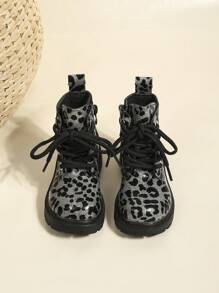 1 Paar unisex Leoparden Muster verzierte Gothic Stil Outdoor Lässig Seitlicher Reißverschluss wasserdichte warme Bequeme Kunstfellfutter Stiefel, geeignet für Herbst, Winter, Weihnachten, Halloween