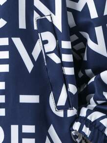 2pcs/Set Tween Boy Casual Solid Letter Print Thickened Long Sleeve Jacket & Pants Outfit, Autumn/Winter - Navy Blue - View 3