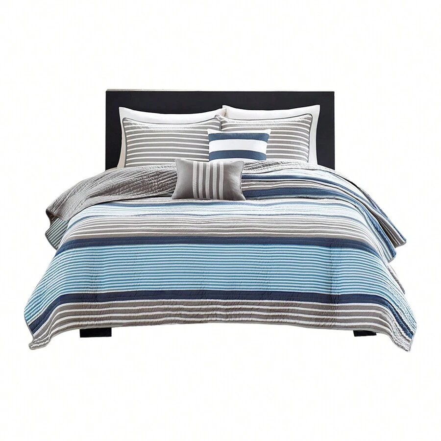 Gracie Mills Aderyn Modern Reversible Quilt Set Gray Twin With Throw