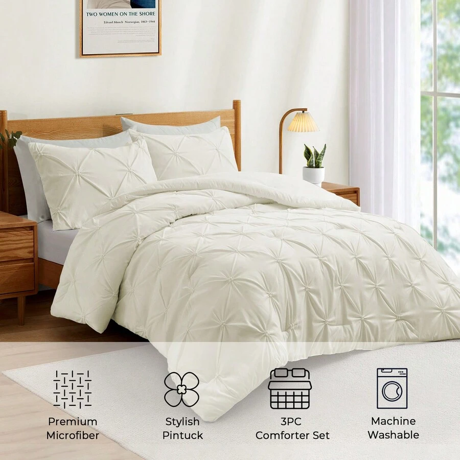 Peace Nest Pinch Pleat Microfiber Comforter Set All Season Down