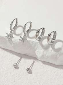 3 cặp bông tai trang trí bằng đá khối Zirconia - Bạc - Xem 7