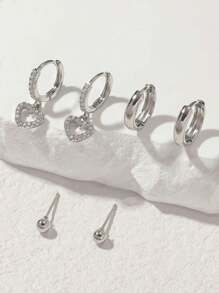 3 cặp bông tai trang trí bằng đá khối Zirconia - Bạc - Xem 8