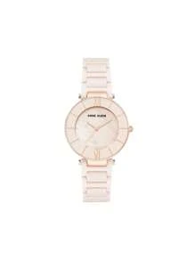 Anne Klein Women's Ceramic Bracelet Quartz Watch With Blush Pink Ceramic Adjustable Link Bracelet Female Elegant Gift Watch,AK/3266LPRG