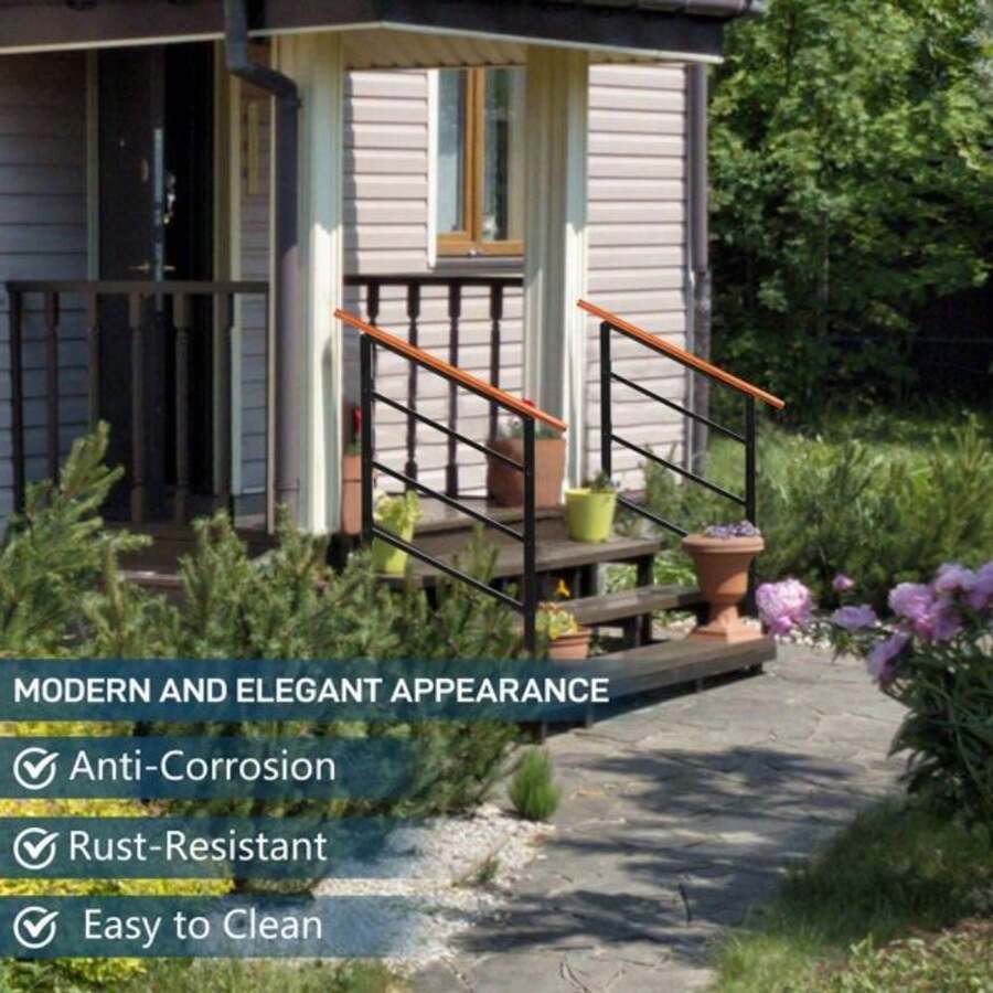 Handrails For Outdoor Steps, Wrought Iron Solid Wood Hand Railing For