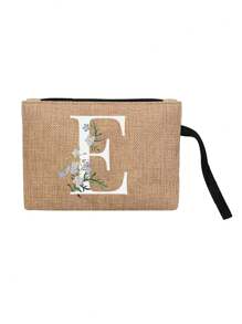 首字母雏菊字母 A-Z 印花亚麻拉链包、零钱包化妆包、手持零钱包、拉链口袋、数码包、口红包、手持绳零钱包、迷你收纳包化妆包化妆品收纳包化妆品收纳袋化妆包 - 卡其色 - 查看 26