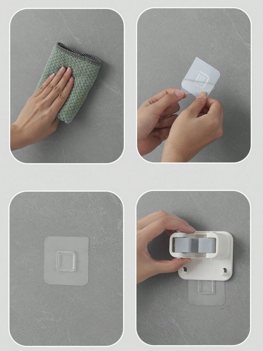 Creative Bathroom Mop Hooks, Adhesive Mop Holder Rack With Rollers, No