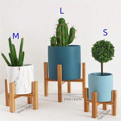 1pc Wooden Bamboo Flower Pot Stand, Plant Display Shelf, Living Room Window Sill Flower Rack, Desktop Flower Holder, Excluding Pots