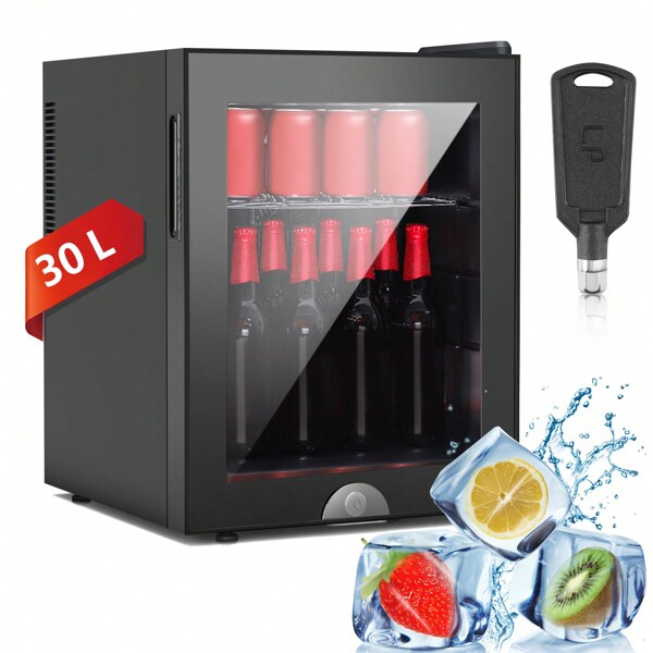 OYAJIA 30L Mini Kühlschrank mit Glastür leise 35dB, Cyberpunk Getränkekühlschrank mit LED Beleuchtung, Flaschenkühlschrank, Mini Fridge 10-15°C für Gaming Deko, Minibar, Party, Schwarz