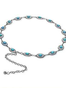 Women Turquoise Oval Metal Waist Chain Belt Decorative Accessories For Skirts Halloween Dance - Bạc - Xem 5