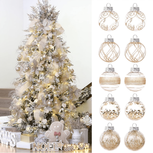 6/12Pcs Christmas Ball Ornaments-70mm/2.75" Shatterproof Clear Plastic Xmas Balls Baubles Set With Stuffed Delicate Sparkling, Hanging Christmas Tree Decorations,Christmas