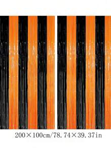 1pc Halloween Black & Orange Beaded Curtain Decoration, 1*2m Backdrop Curtain For Birthday Party, Door Decor