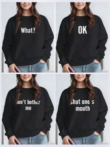 Customized Text, Women's Crew Neck Sweatshirt For Autumn/Winter, Upload Your Personalized Text/Name/Blessing/Holiday/Anniversary, Customized Interesting Text, Customized Personal Text/Blessing/Name, Casual & Fashionable Women's Pullover Crew Neck Sweatshirt