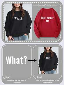 Customized Text, Women's Crew Neck Sweatshirt For Autumn/Winter, Upload Your Personalized Text/Name/Blessing/Holiday/Anniversary, Customized Interesting Text, Customized Personal Text/Blessing/Name, Casual & Fashionable Women's Pullover Crew Neck Sweatshirt