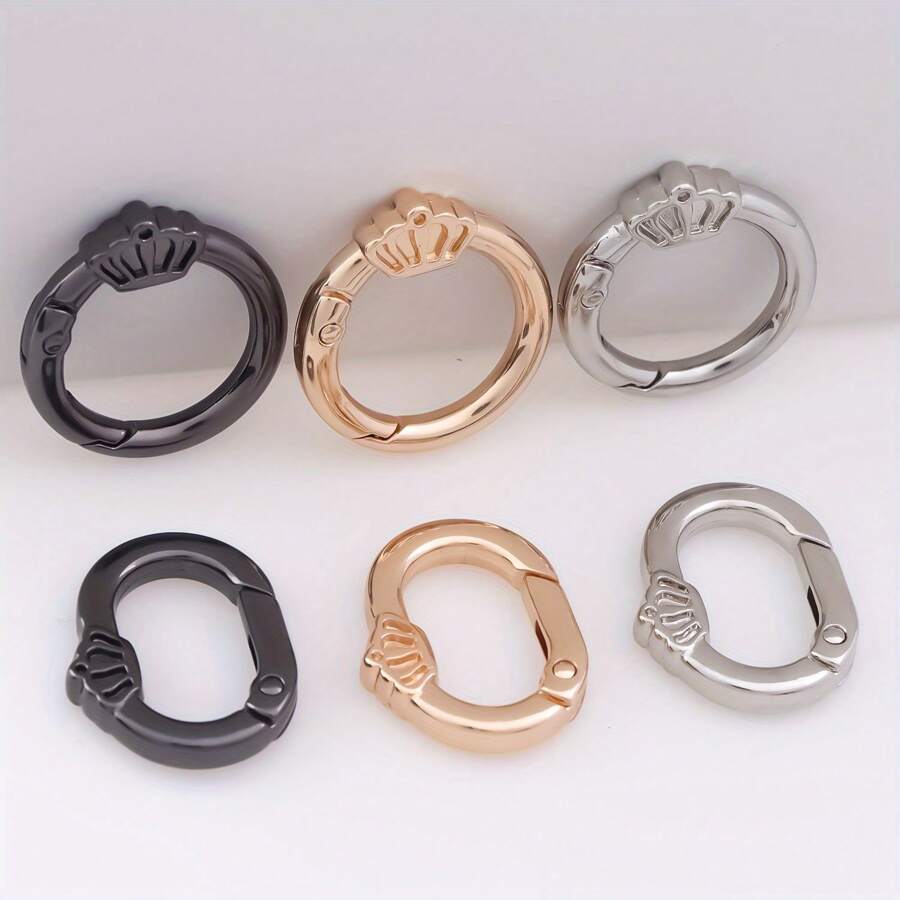 5 件皇冠圆形弹簧 O 形圈金属钥匙扣扣绳夹圆形登山扣钥匙扣环适用于钥匙圈扣钱包女士礼物 - 銀色 - 查看 1