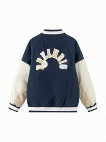 Balabala Chaqueta acolchada con cuello tipo béisbol para niños, prenda exterior de moda para niños