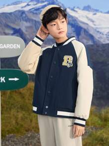Balabala Chaqueta acolchada con cuello tipo béisbol para niños, prenda exterior de moda para niños