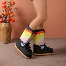 2025 New Winter Rainbow 7-Color Anti-Slip Warm Space Snow Boots - Black - View 3