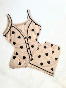 Women's American Pajamas Short Doll Strap And Buttons Summer Fresh Mesh Blogger Baby Doll Front Opening Breastfeeding Post-Surgery Pregnant Printed - Màu nâu  Mocha - Xem 4