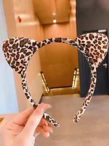 1pc Leopard Print Cat Ear Headband Costume Hair Accessory, Christmas/New Year Gift Halloween