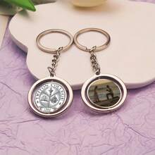 Personalized Rotating Double-Sided Round Shaped Keychain, Custom Metal Circular Keyring Gift For Friends, Family, Wife, Classmates, Teachers, Christmas - Silver - View 5