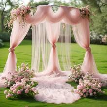 1pc Elegant Pink Sheer Curtain, 26.2ft Chiffon Drape Fabric For Wedding Arch Decor, Party And Event Backdrop, Hanging Wall Decor