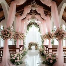 1pc Elegant Pink Sheer Curtain, 26.2ft Chiffon Drape Fabric For Wedding Arch Decor, Party And Event Backdrop, Hanging Wall Decor