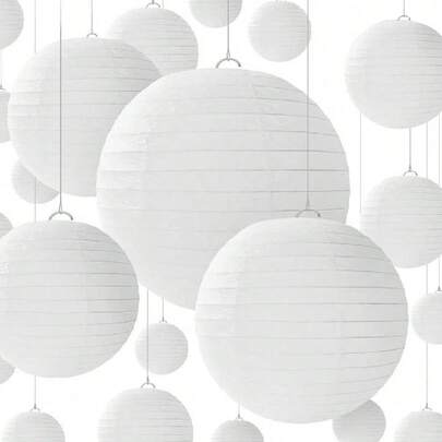 20pcs White Paper Lanterns, Decorative, Hanging Round Paper Lanterns For Wedding Party, Suitable For Birthday, Wedding, Christmas, Bride, Home Decor, Party Decor, May Have Stains, Christmas