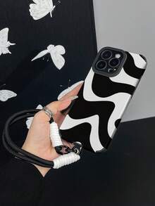 1 件黑白波浪纹皮革 TPU 手机壳适用于 11、12、13、14、12 Pro Max、13 Pro Max、15、15 Pro、15 Plus、15 Pro Max、16、16 Pro、16 Plus、16 Pro Max、A11、A12、A20S、A32、A50、A51、A52、A71、A73、S20 FE、S21、S22、A04、A13、A14、A24、A33、A34、A54、Galaxy 17、17 Pro、17 Pro Max - 黑白色+手繩 - 查看 6