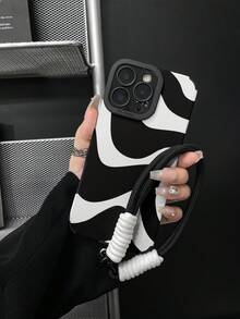 1 件黑白波浪纹皮革 TPU 手机壳适用于 11、12、13、14、12 Pro Max、13 Pro Max、15、15 Pro、15 Plus、15 Pro Max、16、16 Pro、16 Plus、16 Pro Max、A11、A12、A20S、A32、A50、A51、A52、A71、A73、S20 FE、S21、S22、A04、A13、A14、A24、A33、A34、A54、Galaxy 17、17 Pro、17 Pro Max - 黑白色+手繩 - 查看 3