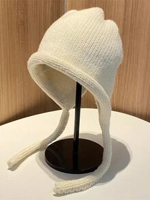 1 chiếc mũ len dệt kim màu trơn phong cách boho giản dị dễ thương thanh lịch cổ điển đường phố sang trọng, ấm áp, có dây rút có thể điều chỉnh, chống gió, thích hợp cho mùa thu/đông - Nhiều màu - Xem 4