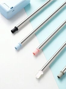 Personalized Foldable Reusable Straw, Stainless Steel Cocktail Straw, Long Straw, Plastic Bendable Drinking Tube With Carrying Case - Multicolor - View 5