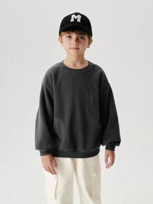 MARC&JANIE 男童户外登山服防静电柔软抓绒口袋拼接卫衣，秋冬季 - 深灰色 - 查看 1
