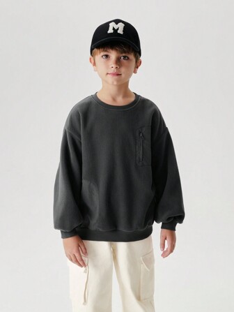 MARC&JANIE Young Boys' Outdoor Mountain Wear Anti-Static Soft Fleece Pocket Patchwork Hoodie, Autumn/Winter