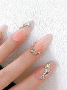 20Pcs 3D Gold Metal Nail Accessories, Gemstones In The Shape Of Rivet Circles, Rivet S Shapes, Rivet Peanuts, Etc., Nail Art Products For Women And Girls(Random)