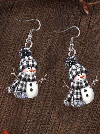 1 Pair Creative Cartoon Acrylic Christmas Snowman Earrings, Christmas Gift Jewelry