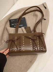 Moda Novo Estilo Coreano Arco Elemento Alça, Rebite, Baddie, Punk, Estilo Y2K, Bolsa Preta, Versátil Alta Qualidade Grande Capacidade Bolsa de Viagem de Axila, Bolsa de Ombro Feminina