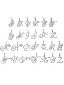 Shiny Cursive Letter Cubic Zirconia Chain Necklace, Hip Hop Style CZ 26 Letter Pendant Necklace, Can Be Paired With Shiny Tennis Chain For Daily Wear, Make You The Center Of Attention. - Cursive Letters - View 8