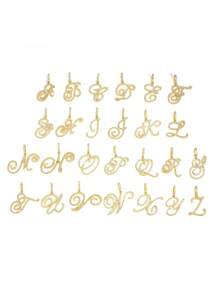 Shiny Cursive Letter Cubic Zirconia Chain Necklace, Hip Hop Style CZ 26 Letter Pendant Necklace, Can Be Paired With Shiny Tennis Chain For Daily Wear, Make You The Center Of Attention. - Cursive Letters - View 7