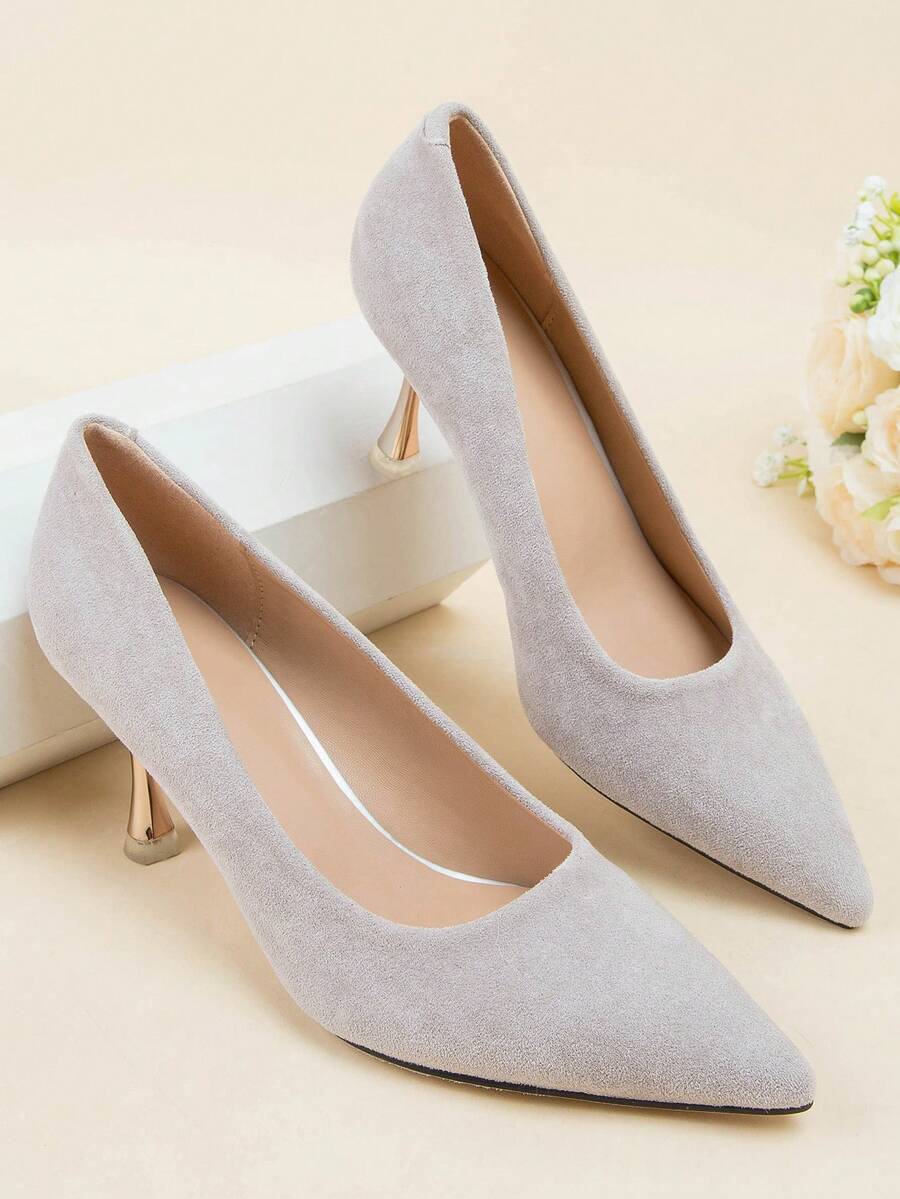 Giày cao gót mũi nhọn kiểu Pháp mới về cho nữ - Màu Xám nhạt - Xem 1