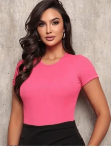 Women's Short Sleeve Suplex Bodysuit With Basic Bory Lining - Màu Hồng baby - Xem 1