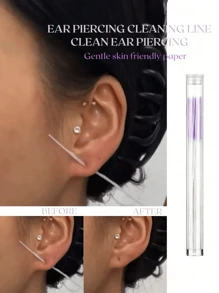 60pcs Ultra-Thin Ear Piercing Cleaning Thread, Ear Care Kit Care,Ear Hole Cleaning Line Ear Piercing Cleaner Thread Ear Hole Cleaning With Storage Bag For Girls Women Men Ear Hole Anti-Block Cleaning(Due To Different Production Batches, The Styles Of The Lid And Dyeing Parts Are Shipped Randomly) - Purple - View 9